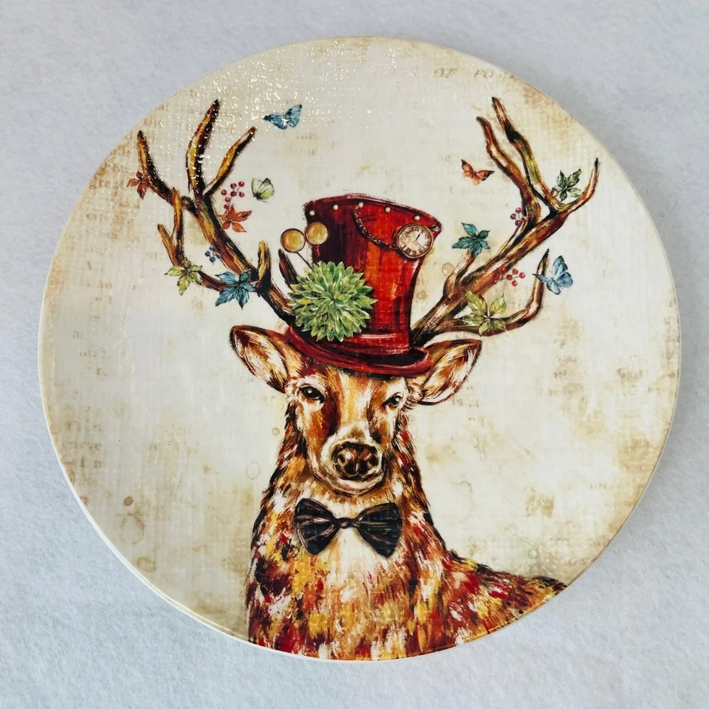 Pier 1 Imports Steampunk Dapper Deer Ironstone Salad Plate‎ 8.25